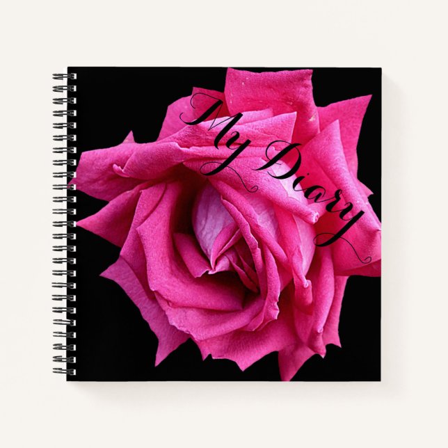 Stilvoll hübsch rosa Rosa Blume Schwarz trendiger  Notizbuch (Vorderseite)