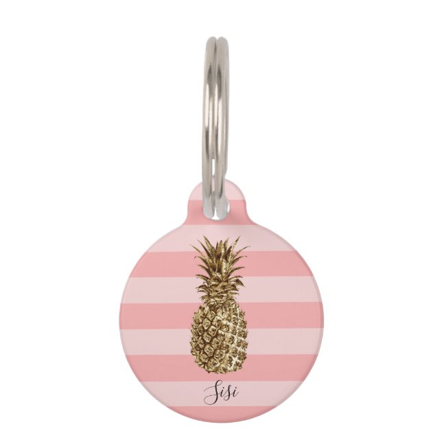 Stilvoll hübsche Ananas und rosa Streifen Haustiermarke (Vorderseite)
