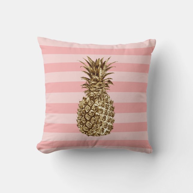 Stilvoll hübsche Ananas und rosa Streifen Kissen (Vorderseite)