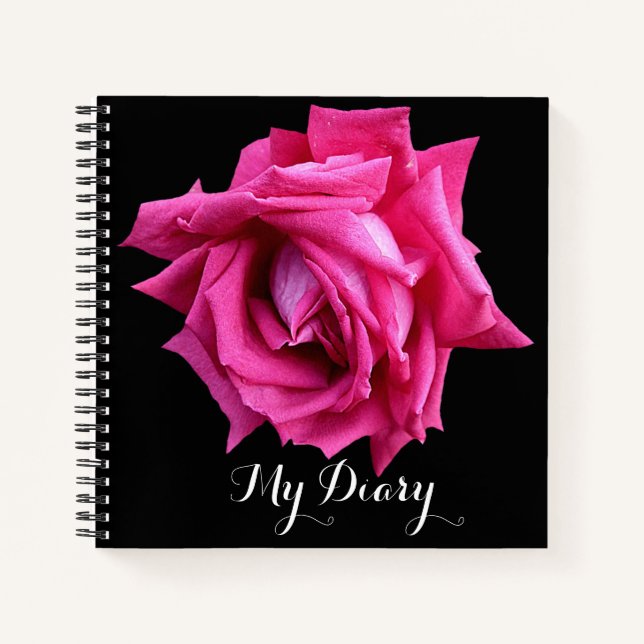 Stilvoll hübsche, rosa Rose Blume Schwarz-Trend Notizbuch (Vorderseite)