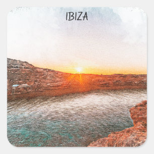 Stilvoll Ibiza Spain Sunset Quadratischer Aufkleber