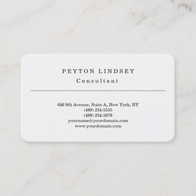 Stilvoll klassisches Weiß Beruflich Visitenkarte (Vorderseite)