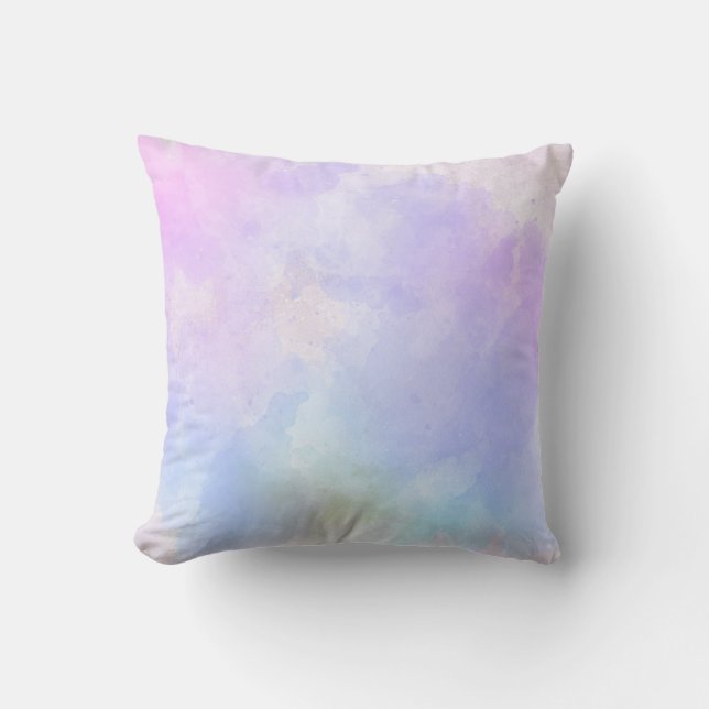 Stilvoll Lila rosa Blau Abstrakte Wasserfarbe Kissen (Vorderseite)
