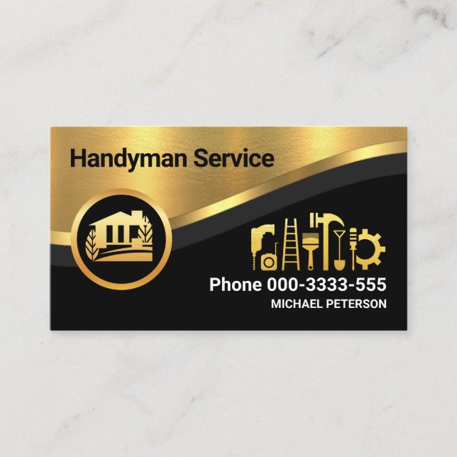 Stilvoll luxuriöser Gold Wave Handyman Visitenkarte (Vorderseite)