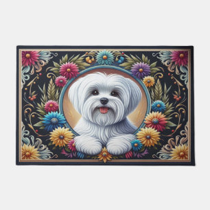 Stilvoll maltesischer Hund floral farbenfrohe Gren Fußmatte