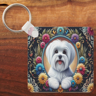 Stilvoll maltesischer Hund floral farbenfrohe Gren Schlüsselanhänger
