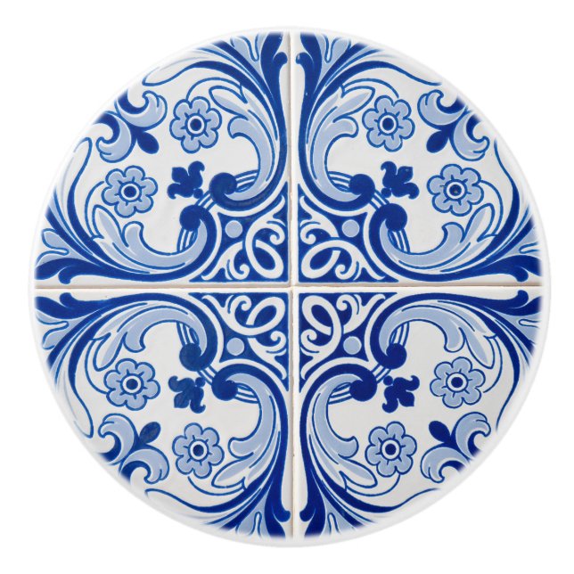 Stilvoll mediterranes Blau-Weiß-Fliesen Keramikknauf (Vorderseite)