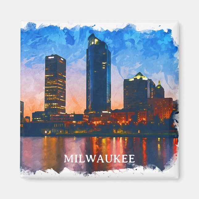 Stilvoll Milwaukee Wisconsin Skyline Panorama View Magnet (Vorne)
