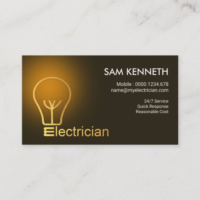 Stilvoll Minimalistischer Goldbulb-Elektriker Visitenkarte (Vorderseite)