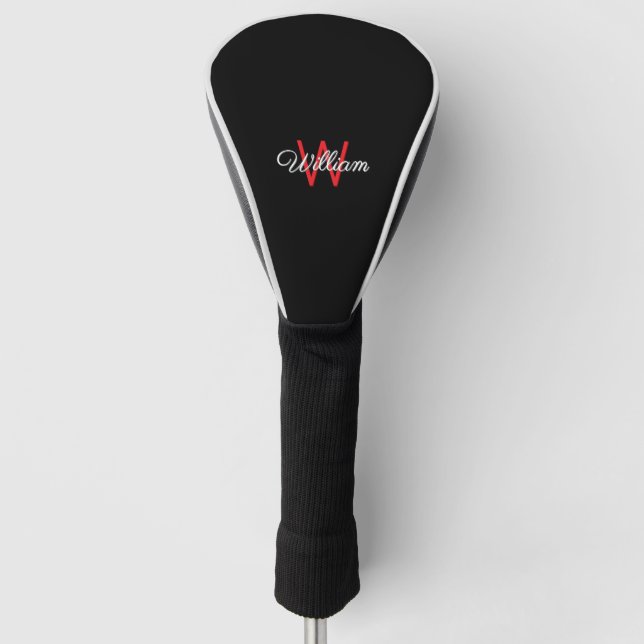 Stilvoll Minimalistisches Mit Monogramm Schwarz Golf Headcover (Vorderseite)