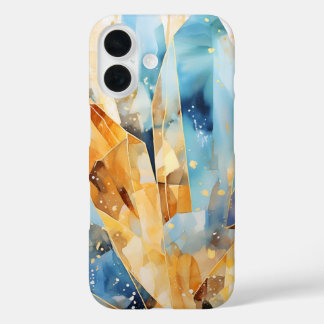 Stilvoll mit abstrakten Kristallen in blauen Farbt iPhone 16 Hülle