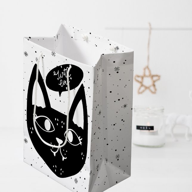 Stilvoll mit Liebe skandinavische Schwarzkatze Mittlere Geschenktüte (Stylish With Love Scandinavian Black Cat Medium Gift Bag)