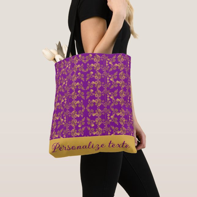 Stilvoll mit Monogramm Gold und lila Damast wirbel Tasche (Von Nahem)