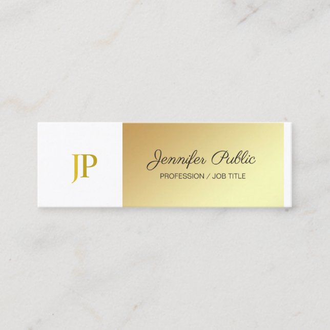 Stilvoll Mit Monogramm Schlichter White and Gold L Mini Visitenkarte (Vorderseite)