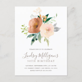 Stilvoll Moderne Blush Pink Pastel Floral Geburtst Einladungspostkarte