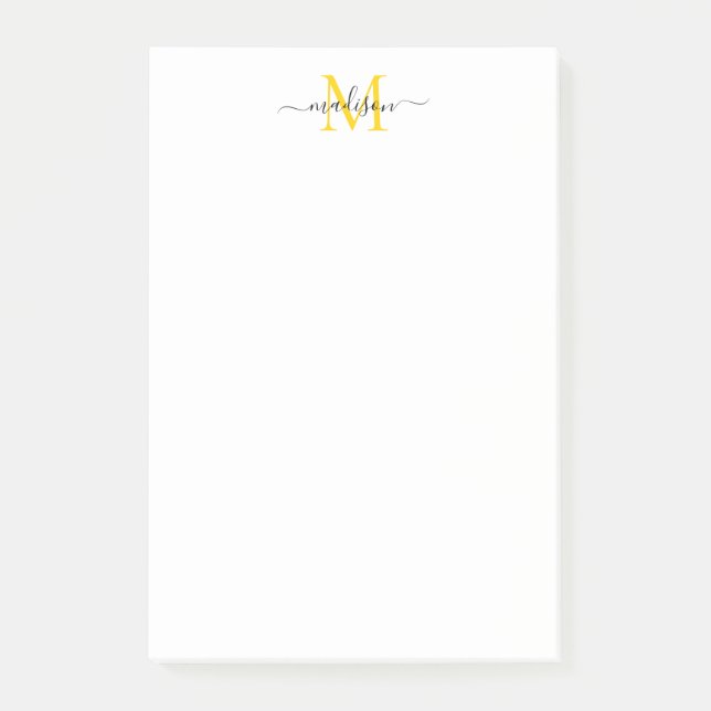Stilvoll moderne Girly Script Monogram Black Yello Post-it Klebezettel (Vorderseite)