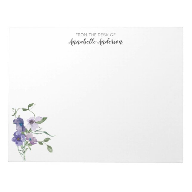 Stilvoll Moderne Lila botanische Wasserfarben Notizblock (Vorderseite)