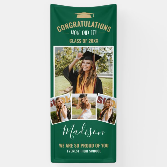 Stilvoll moderner Green 4 Foto Collage Abschluss Banner (Vertikal)
