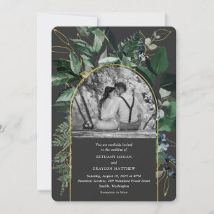 Stilvoll moderner Grüngarten, Foto Hochzeit Einladung