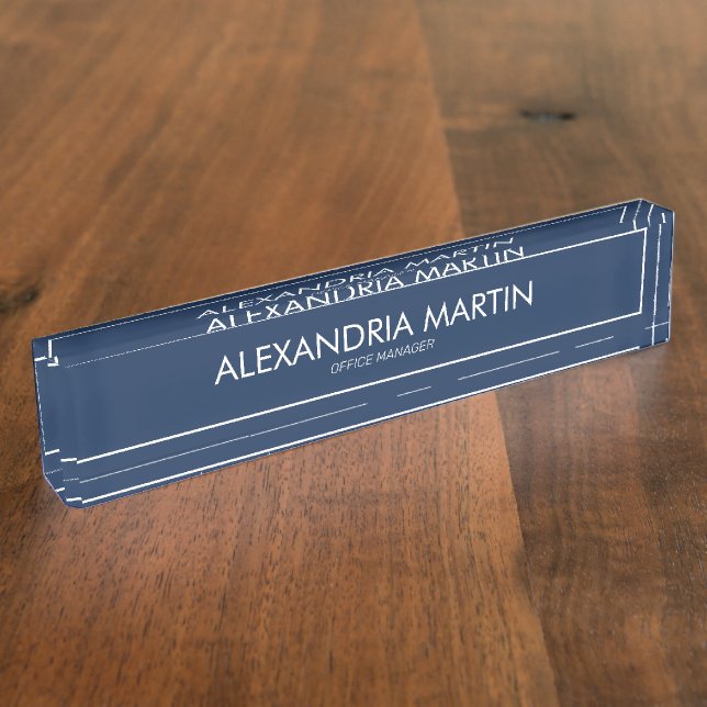 Stilvoll moderner Navy Blue White Office Manager Namensplakette (Seite)