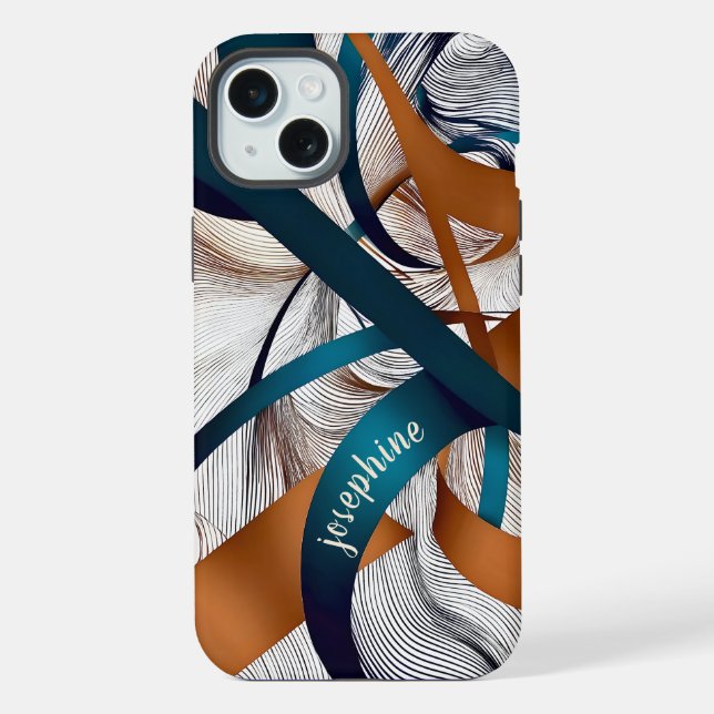 Stilvoll modernes abstraktes aquamarines Bronzeban iPhone 15 Plus Hülle (Rückseite)