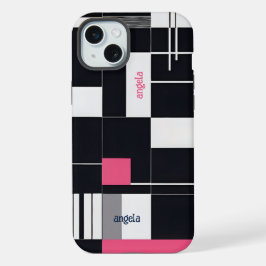 Stilvoll modernes, abstraktes geometrisches Schwar iPhone 15 Plus Hülle
