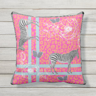 Stilvoll Modernes eklektisches Fluo Pink Orange Bl Kissen