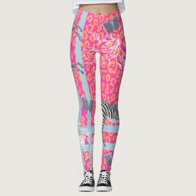 Stilvoll Modernes eklektisches Fluo Pink Orange Bl Leggings (Vorderseite)