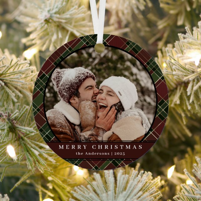 Stilvoll Modernes Tartan Kariertes Weihnachtskuppe Ornament Aus Metall (InSitu)