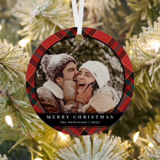 Stilvoll Modernes Tartan Kariertes Weihnachtskuppe Ornament Aus Metall (InSitu)