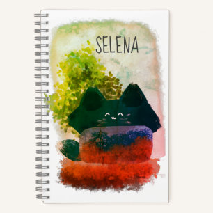 Stilvoll Niedlicher Cartoon Hidden Fluffy Cat Mono Notizbuch