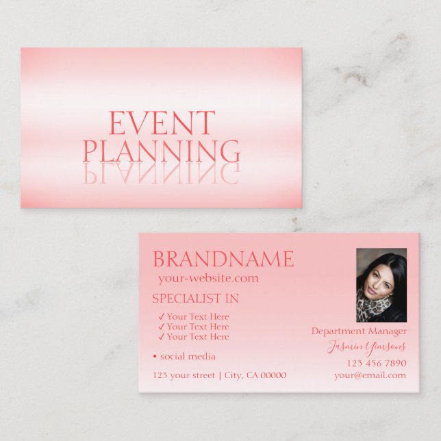 Stilvoll Pastel Pink Chic Mirror Schriftart mit Fo Visitenkarte (Vorne/Hinten)