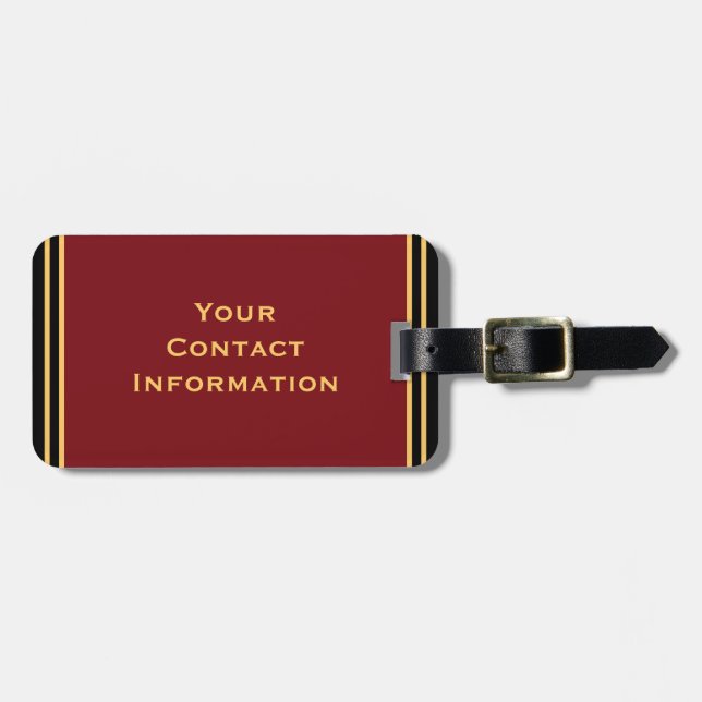 Stilvoll Personalisierter Goldstreifen Burgund Dun Gepäckanhänger (Vorderseite horizontal)