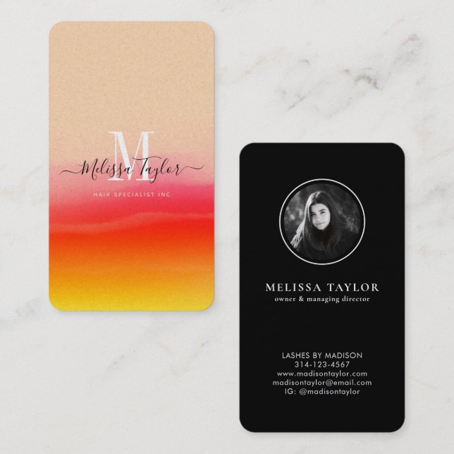 Stilvoll Pink Gold Abstrakt Mit Monogramm Holograf Visitenkarte (Vorne/Hinten)
