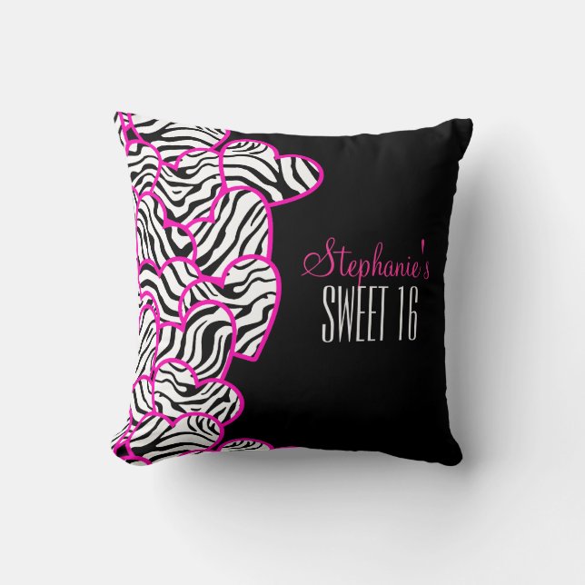 Stilvoll Pink Sweet 16 Zebra Herzdesign Name Kissen (Vorderseite)