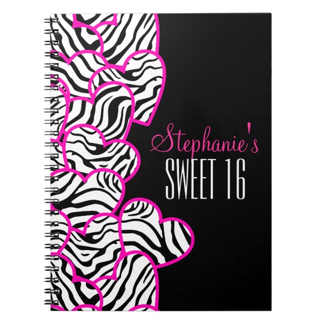 Stilvoll Pink Sweet 16 Zebra Herzdesign Name Notizblock (Vorderseite)