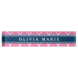 Stilvoll Pink Trellis Pattern Navy Blue Namplate Namensplakette