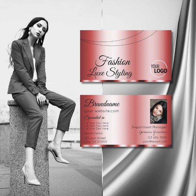 Stilvoll Red Glamour mit Logo und Foto Stilvoll Visitenkarte (Von Creator hochgeladen)