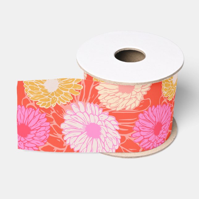 Stilvoll Retro Dahlia florales Muster Rosa Rosa Ripsband (Spule)