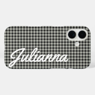 Stilvoll Retro Gray Gingham Kariert Personalisiert iPhone 16 Hülle