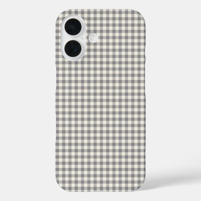 Stilvoll Retro Gray Gingham Kariertes Muster iPhone 16 Hülle (Rückseite)
