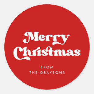 Stilvoll Retro Red Merry Weihnachten Runder Aufkleber