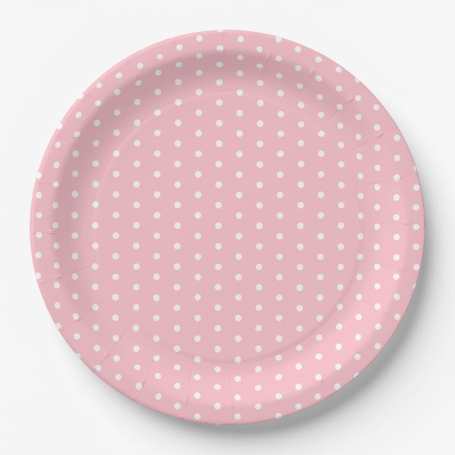 Stilvoll rosa 9" Rundpapierplatte mit weißen Punkt Pappteller (Vorderseite)
