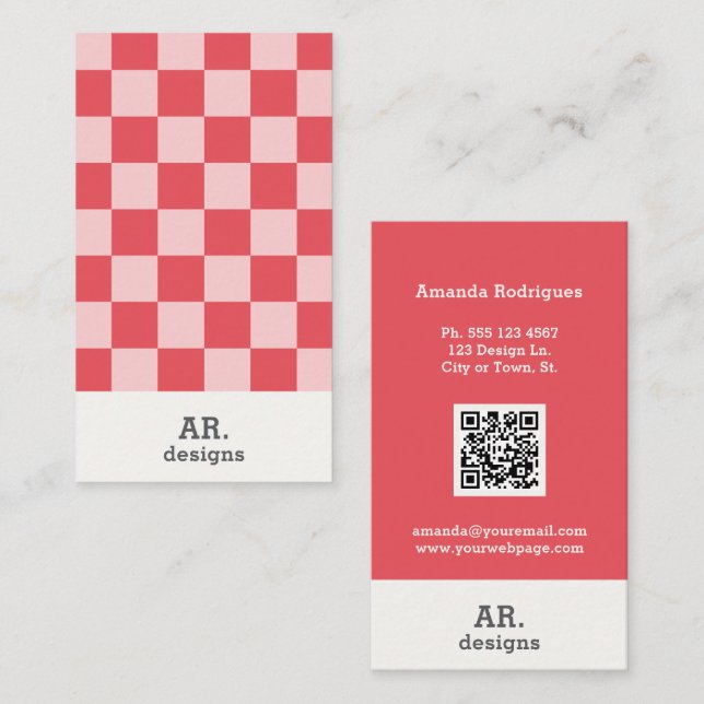 Stilvoll rosa Checkered QR Visitenkarte (Vorne/Hinten)