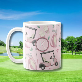 Stilvoll rosa Feminine Golf Design Custom Monogram Kaffeetasse