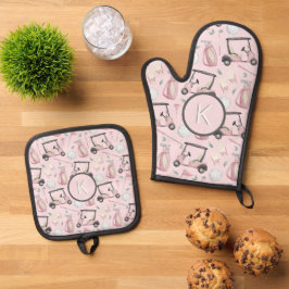 Stilvoll rosa Feminine Golf Design Custom Monogram Ofenhandschuh & Topflappen-Set