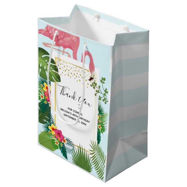 Stilvoll rosa Flamingo Tropical Vielen Dank Mittlere Geschenktüte (Vorderseite Schrägansicht)