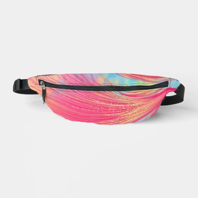 Stilvoll rosa gelbe Abstrakte Federn Bauchtasche (Vorderseite)
