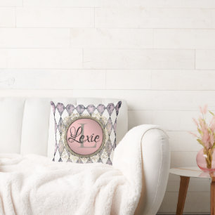 Stilvoll rosa Harlequin Monogram Kissen
