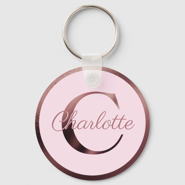 Stilvoll rosa Letter C Rose Gold Metallic Monogram Schlüsselanhänger (Vorderseite)